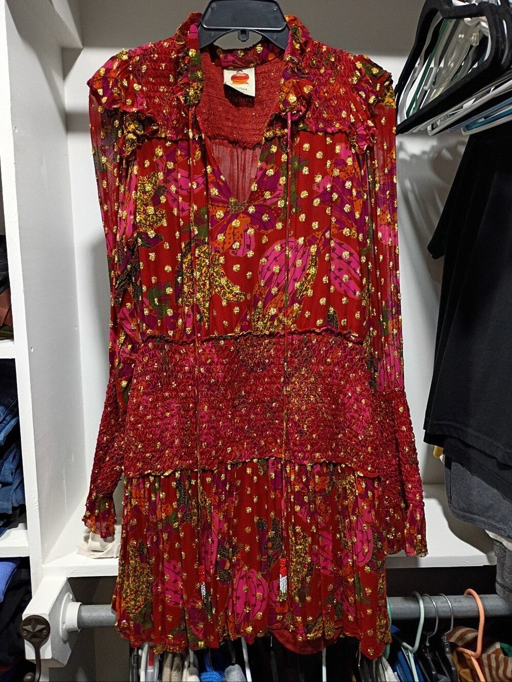 Farm Rio Banana Flowers Smocked Mini Dress